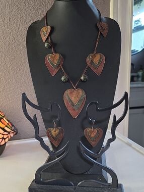 Vintage 1970s Statement Jewelry Set With Multi-layered Copper or Brass Accents